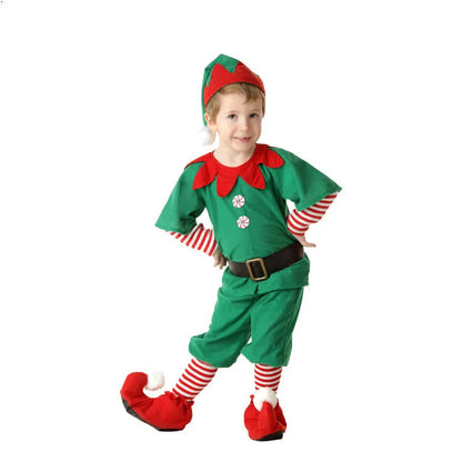 Christmas Kids Clothes Baby Cosplay Green Elf Santa Costume Toddler Xmas Suit Jumpsuit Outfit For Boys Girls Carnival Party