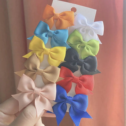 10Pcs/Set New Cute Solid Ribbon Bowknot Hair Clips for Baby Girls Handmade Bows Hairpin Barrettes Headwear Kids Hair Accessories