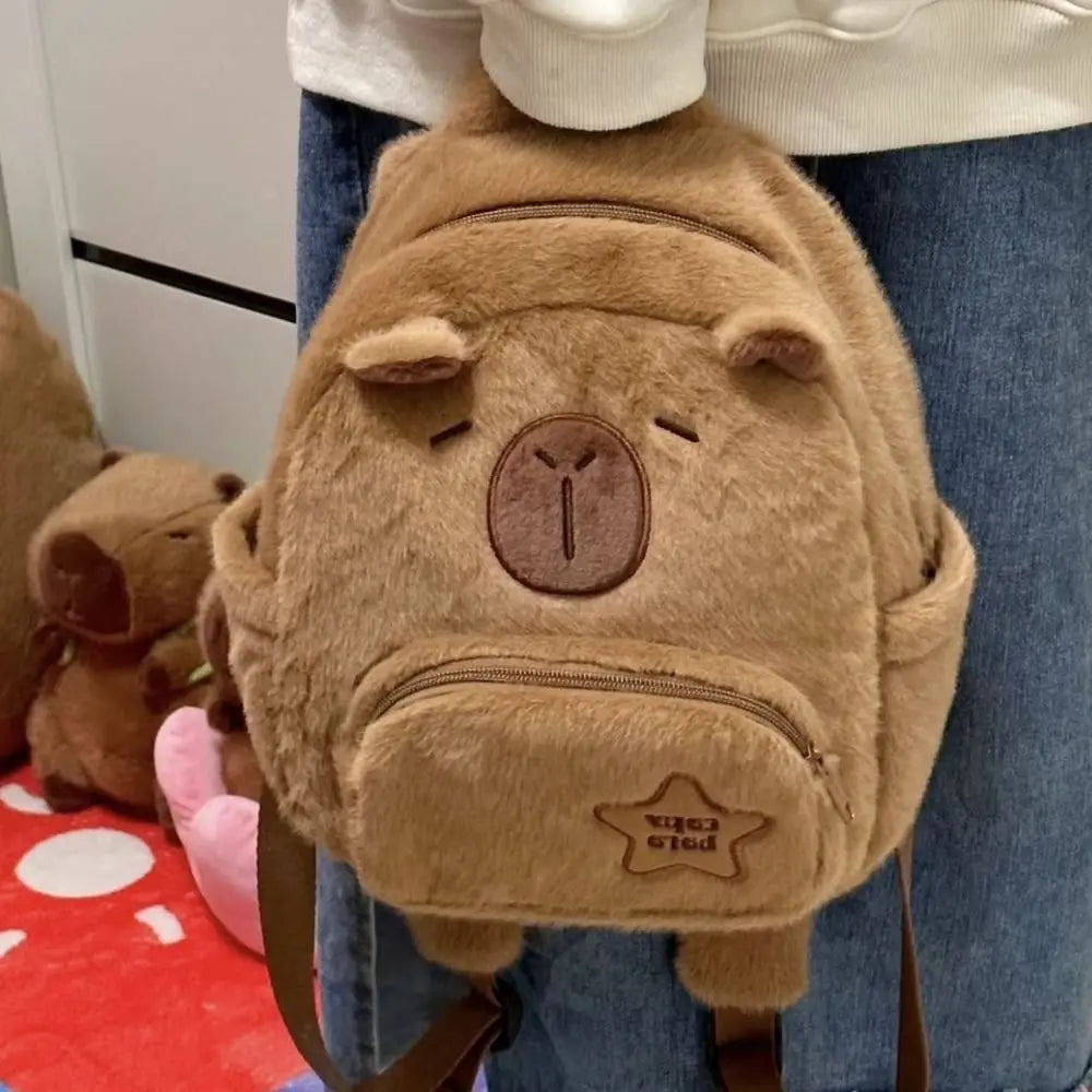 Kawaii Capybara Plush Backpack for Women Versatile Cartoon Funny Capibala Crossbody Bag aLrge Capacity Tote Bag