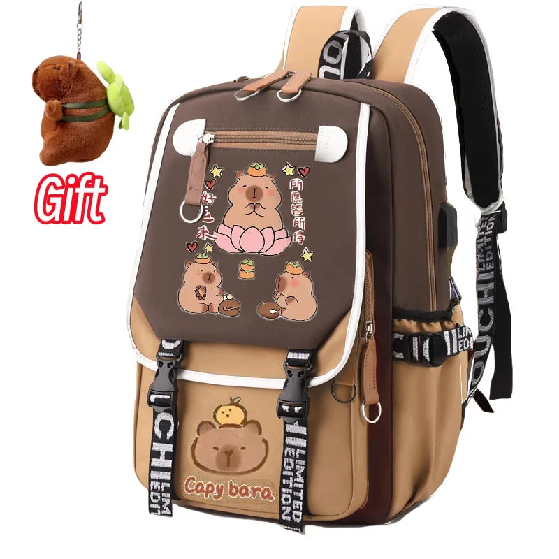 Kawaii Capybara Stylish Computer Backpack College School Casual Daypack Teens Bag Large Capacity Adjustable Strap Schoolbag