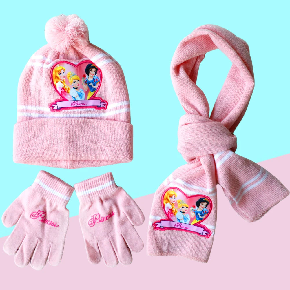 New Autumn Winter Children Hat Elsa Classics Disney Princess Cartoon Cap Scarf Hat Glove Warm knitted hat Girl Christmas Hat