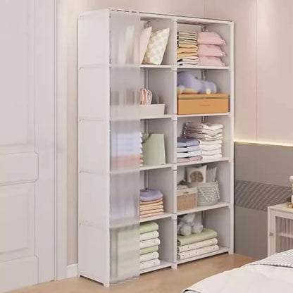 Dustproof Wardrobe Multi-Layer Storage Rack with Curtains Simple Bookshelf Bedroom Wardrobes Large Capacity Fcloset Organizer