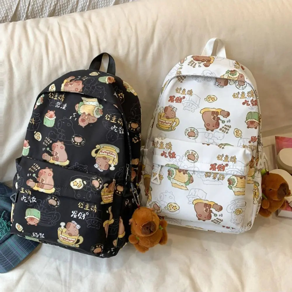 Kawaii Cartoon Capybara Backpack Funny Large Capacity Capybara School Bag Nylon Handbag Student Laptop Bag NO Pendant