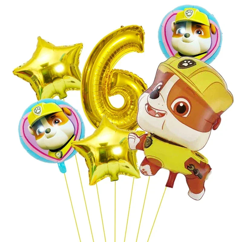 6pcs Cartoon Paw Patrol Theme Foil Balloon Number Balloon Childrens Birthday Party Decoration Baby Gift Party Chase Skye Balloon