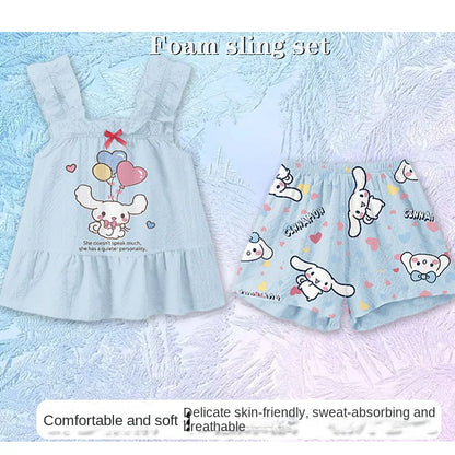 Sanrio Kuromi Kids Cinnamoroll Cartoon Pajamas Set Cute My Melody Girls Boys Summer Short Sleeved Home Set Children Gift