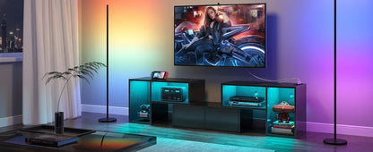 Rolanstar TV Stand, Deformable TV Stand with Power Outlets & LED Strip, Modern Entertainment Cent