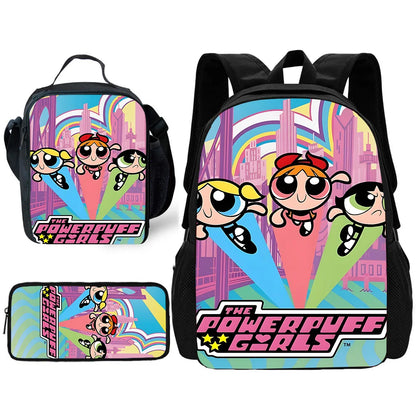 3 pcs set Cute Anime Powerpuffs Girlss Child School Backpack with Lunch Bags ,Pencil Bags ,School Bags for Boys Girls Best Gift