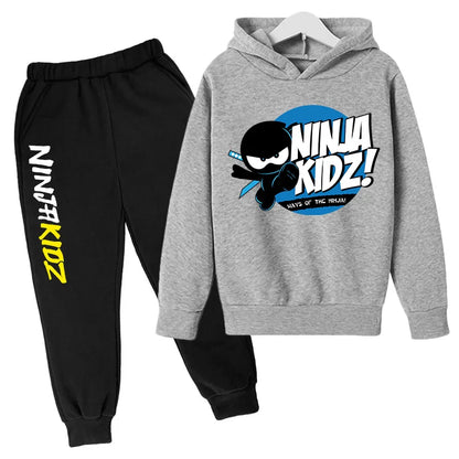 Ninja kidz Boys' Spring and Autumn hoodie and CuHK Children's Ninja Boy cartoon long sleeve top and sports ankle sweatpants suit