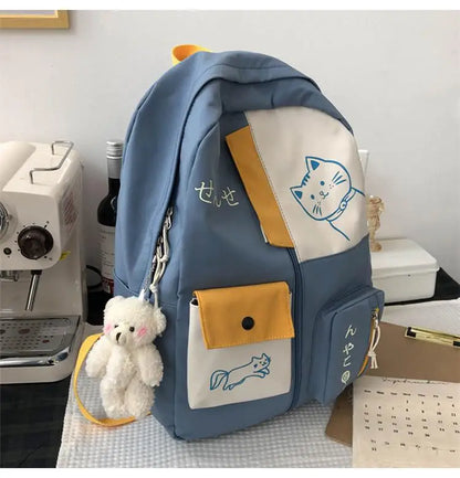 Hundreds of simple junior high school students schoolbag Large capacity primary school students schoolbag cute cat pattern