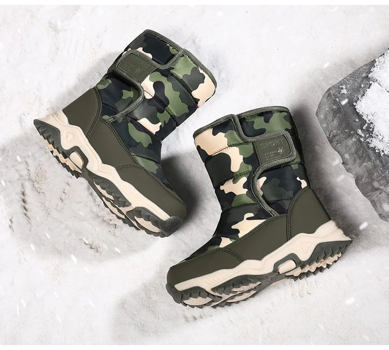 2024 Winter Children Shoes Plush Waterproof Fabric Non-Slip Girl Shoes Rubber Sole Snow Boots Fashion Warm Outdoor Boots