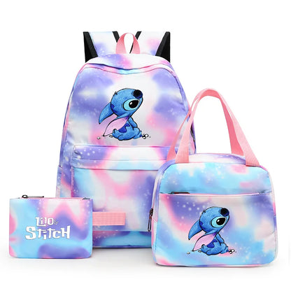 3pcs Disney Lilo Stitch Colorful Backpack with Lunch Bag Rucksack Casual School Bags for Boys Girls Women Student Teenagers Sets