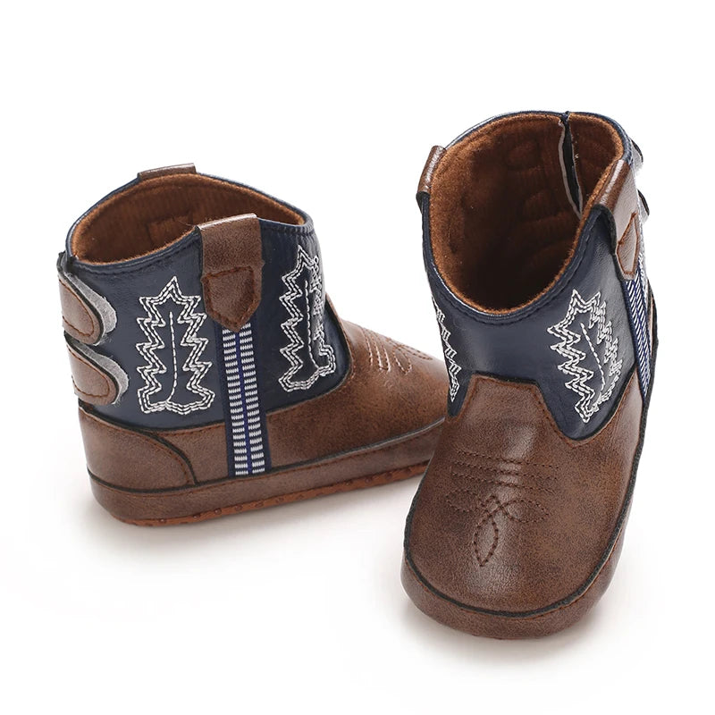 0-18M Fashionable and popular baby shoes Western denim midsole boots autumn and winter warm and anti slip casual walking shoes