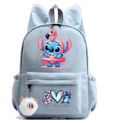 Hot Disney Lilo Stitch Backpack for Girls Boys Student Teenager Rucksack Women Casual School Bags Travel Rabbit Ears Mochila