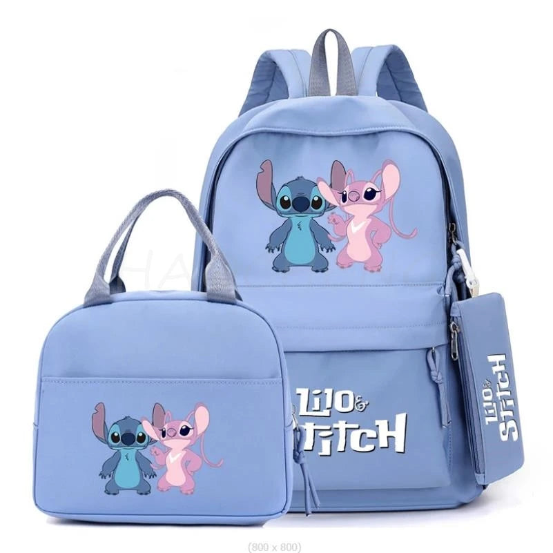 3Pcs/set Disney Lilo Stitch Colorful Backpack With Lunch Bag for Girl Boy Student Teenager Rucksack Women Casual School Bags Set