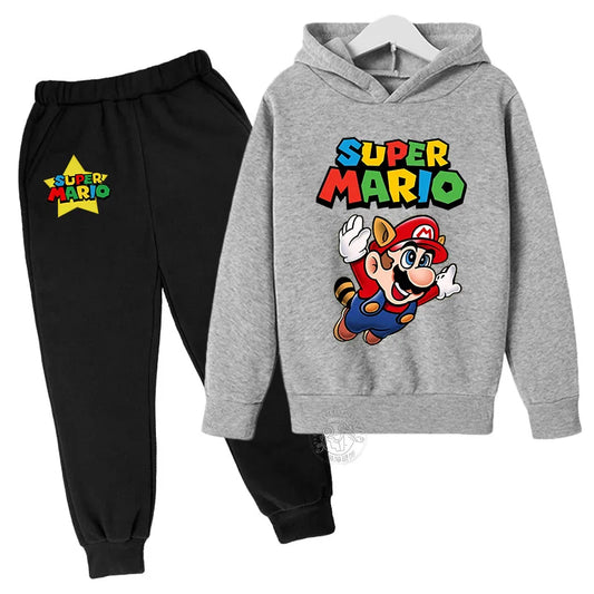 Super Mario Kawaii children's suit street fashion boys and girls suit sports pullover + sweatpants two-piece sports suit