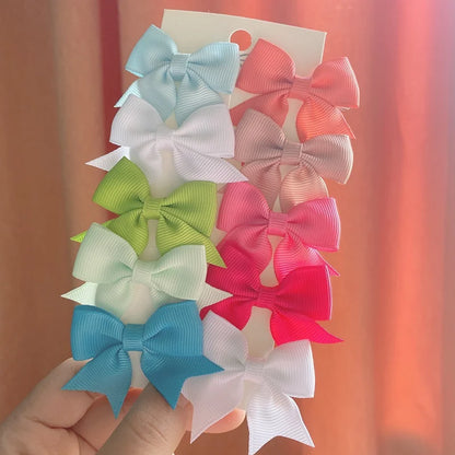 10Pcs/Set New Cute Solid Ribbon Bowknot Hair Clips for Baby Girls Handmade Bows Hairpin Barrettes Headwear Kids Hair Accessories