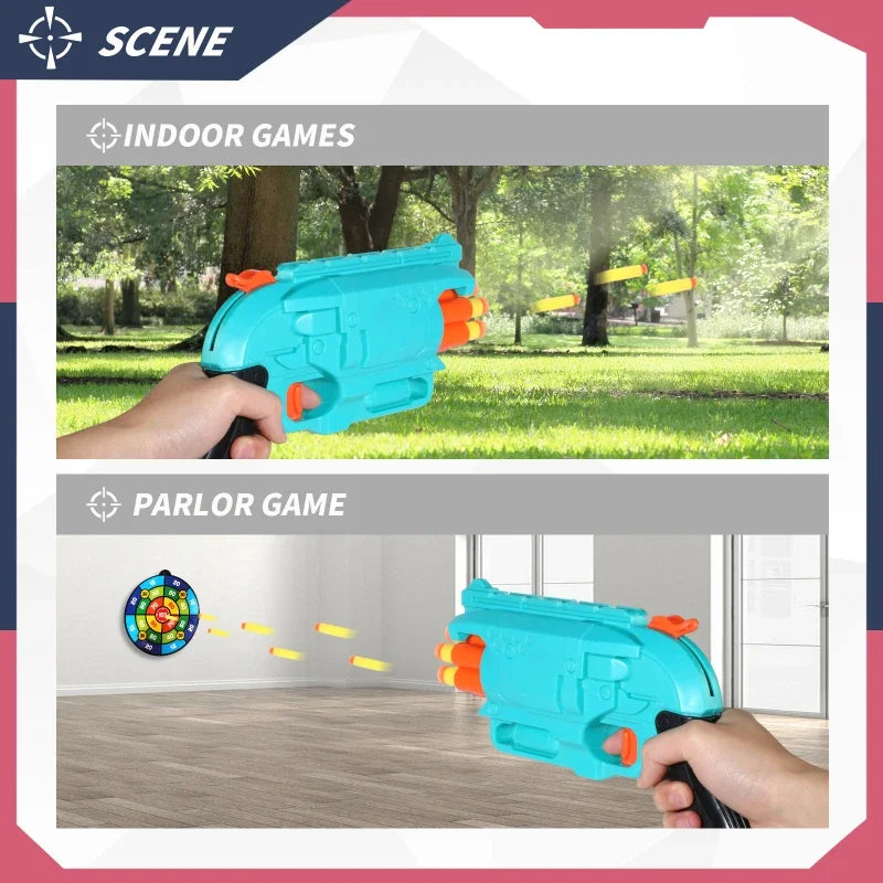 Kids 6-Shot Soft Bullet Gun with 20 Bullets Target Wristband Nerf Blaster Toy Gun Indoor Outdoor Shooting Dart Blaster Gift