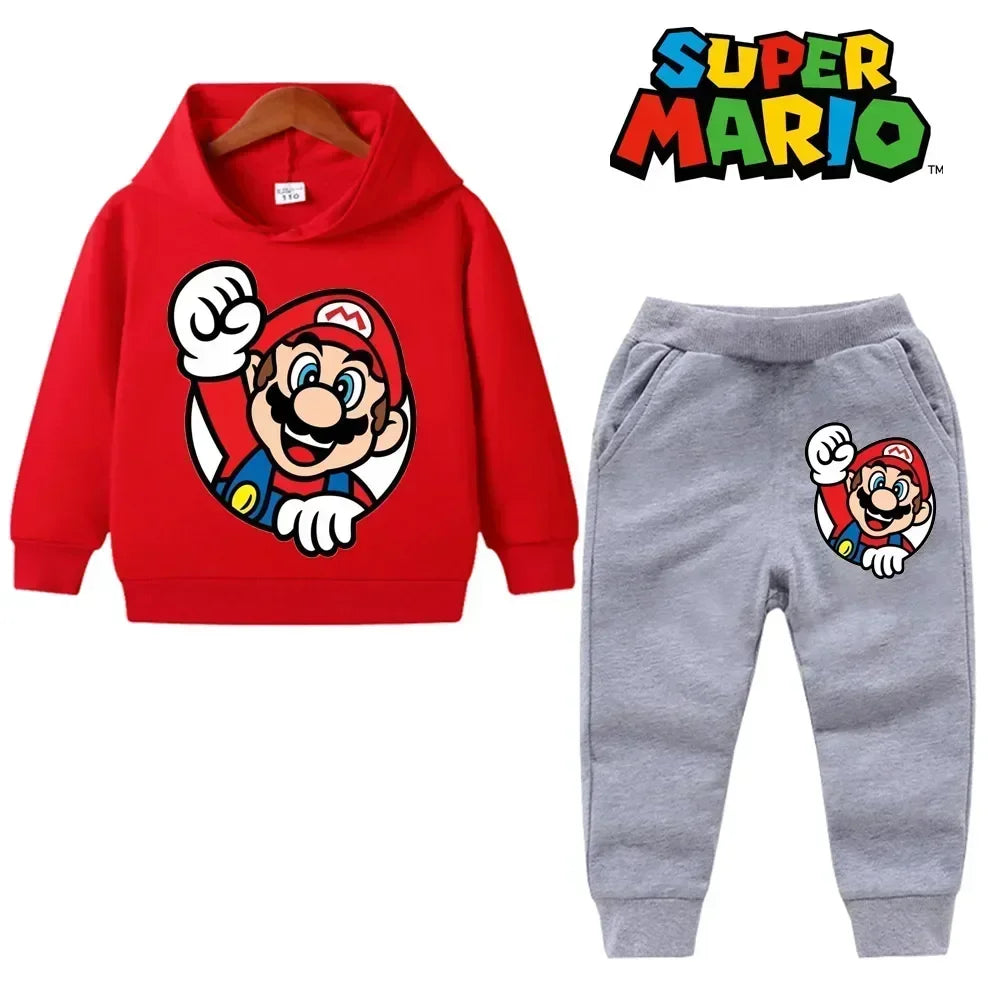 Super Mario Kids Tracksuit, casual sweatshirt with hood and pants, 2 sets, 5th birthday gift