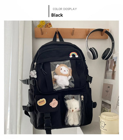 Girls High School Student Backpack Bags Backpack with Pin and Pendant,Cute Aesthetic Backpack ,Outdoor Sports Leisure Bag