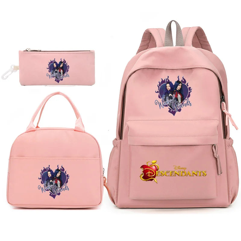 3pcs Disney Descendants Backpack with Lunch Bag for Women Student Teenagers School Bags Comfortable Travel Sets