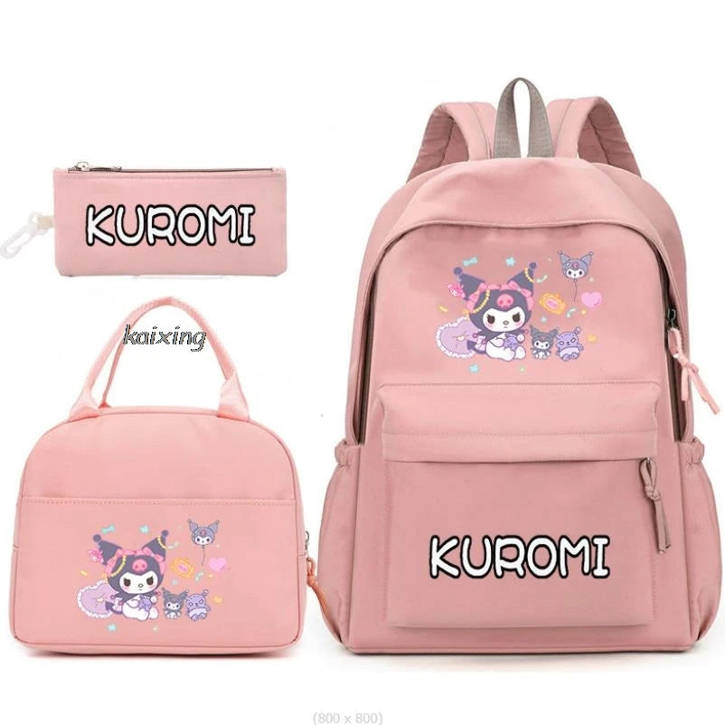 3Pcs/Set Lovely Kuromi Melody Backpacks Lunch Bag Pencil Bag Teen Women Men School Students Backpack Cartoon School Bag Mochila