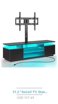 TV Stand LED Lights Storage Drawer Glass Shelf 55" Entertainment Console Table White High Gloss Modern Quality Easy Assembly