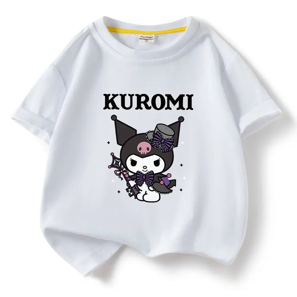 Kuromi Magic Print Summer Children's T-shirt Cute Brand Pure Cotton Trend Kawaii Boys and Girls High Quality Trend Fashion Tops