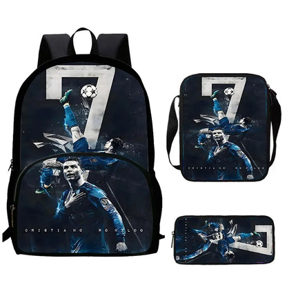 Cartoon C-CR7 Football-Stars Child Backpack,Shoulder Bags,Pencil Bags for 4-8 Years Old Anime School Bags for Boy Girl Best Gift