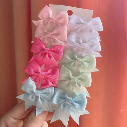 10Pcs/Set New Cute Solid Ribbon Bowknot Hair Clips for Baby Girls Handmade Bows Hairpin Barrettes Headwear Kids Hair Accessories