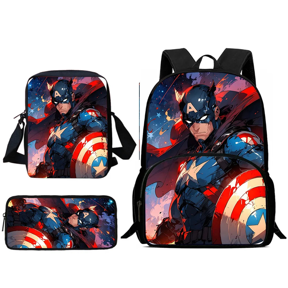 3Pcs Set Captains Americas Child Backpacks Shoulder Bag Pencil Case Pupil Large Capacity School Bags for Boys Girls Best Gift