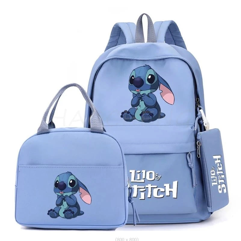 3Pcs/set Disney Lilo Stitch Colorful Backpack With Lunch Bag for Girl Boy Student Teenager Rucksack Women Casual School Bags Set