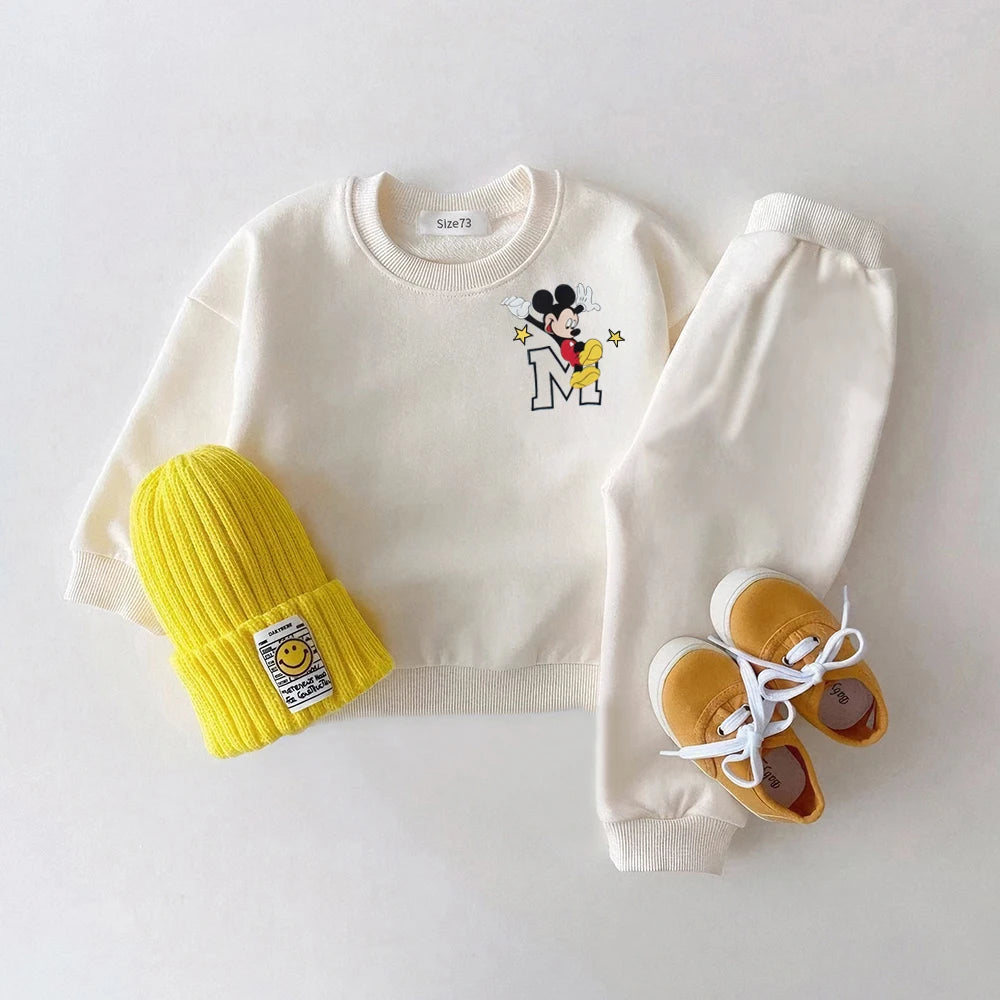 Mickey Baby Boy Tracksuit Toddler Girl Cartoon Long Sleeved Top + Pant Spring Autumn Children Suits