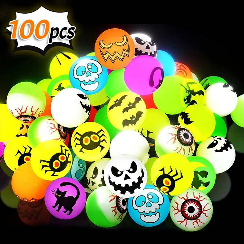 100/10Pcs Halloween Glow in The Dark Bouncing Balls Toy Kids Trick or Treat Gift Goodie Bag Filler Halloween Party Favors Supply