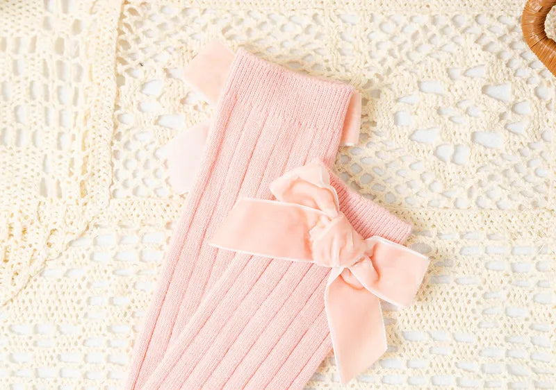 Autumn Winter Baby Girls Bowknot Knee High Socks Toddler Tube Princess Sock For Kids Knitted Socken Leg Warmer 0-8Years