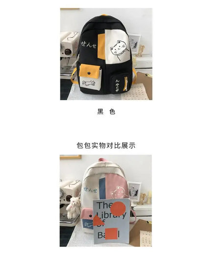 Hundreds of simple junior high school students schoolbag Large capacity primary school students schoolbag cute cat pattern