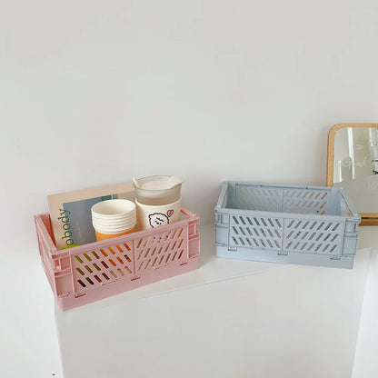 Collapsible Crate Plastic Folding Storage Box Basket Utility Cosmetic Container Desktop Holder Home Use School Desk Storage Box