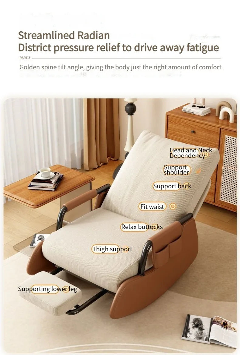 Comfy Rocking Chair, Folding Lounge Chair with Footrest, Lazy Sofa Chair Adjustable Backrest, Recliner Chair for Balcony