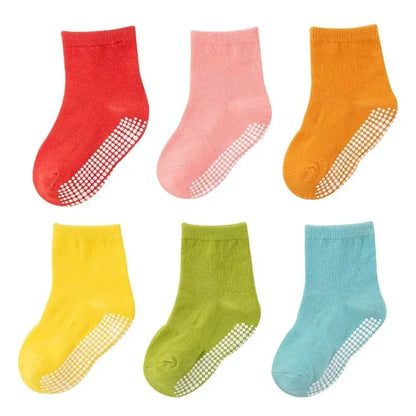 6 Pairs/Lot Spring Autumn Kids Anti-slip Socks Solid Color Soft Breathable Cotton Babys Boat Socks Boys GirlsTrampoline Socks