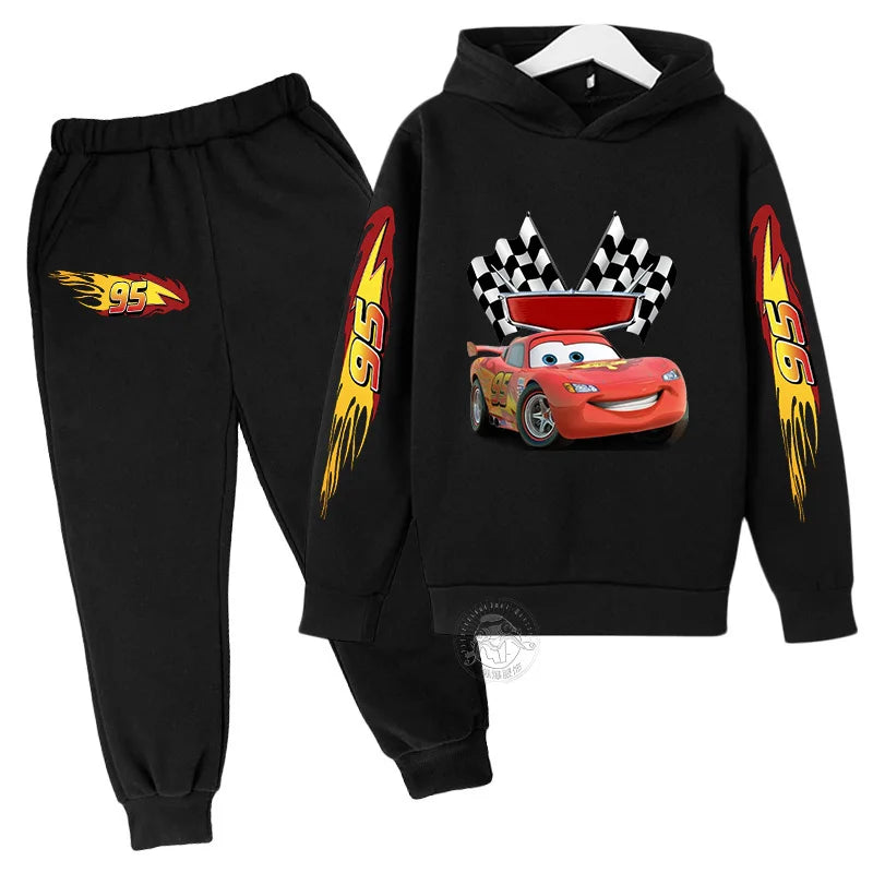 Disney Lightning McQueen Printed Hoodie+Pants Children's Set Boys and Girls' Fashion Baby Autumn Warm Sports Back to School Gift