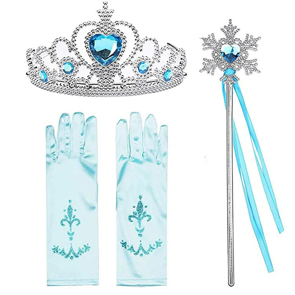 Girl Elsa Cosplay Accessories Kids Princess Snow Queen Dress Up Jewelry Wand Crown Necklace Earclips Photography Role Play Props