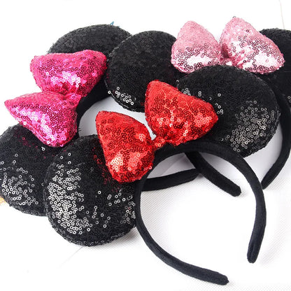 Minnie Mouse Ears Headband Big Size Sequin Bow Women Party Girl Hairband Hot Festival Disney Park Trip DIY Hair Accessories