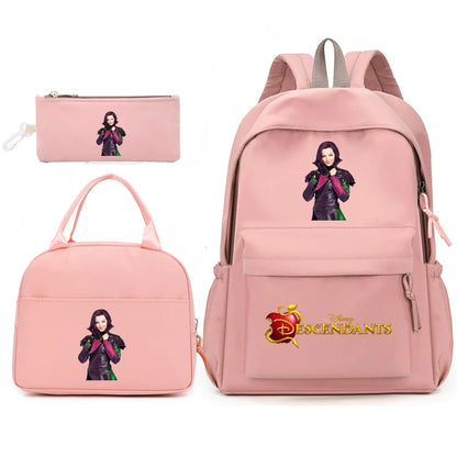 3pcs Disney Descendants Backpack with Lunch Bag for Women Student Teenagers School Bags Comfortable Travel Sets