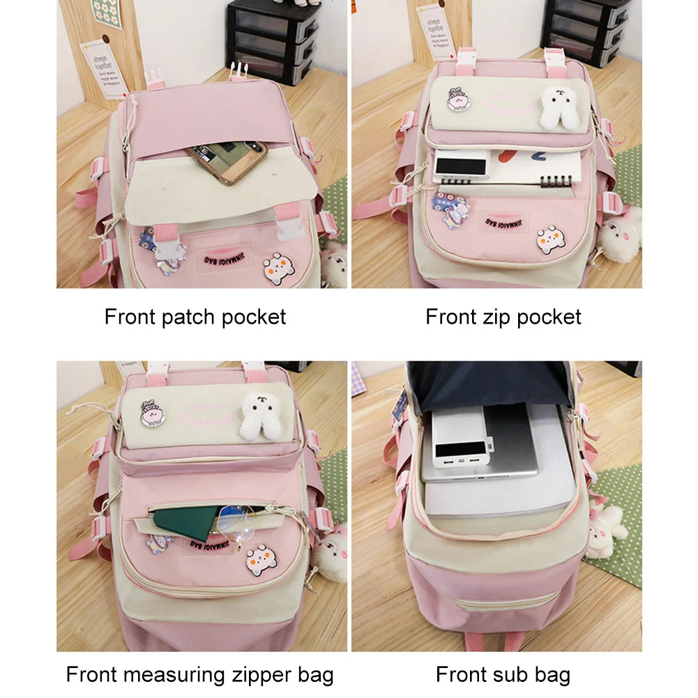 5 Pcs Set Kawaii Girls Backpack For Student School Bag Teenager Girls Schoolbag Book Bags Pencil Case Women Travel Backpack Tote