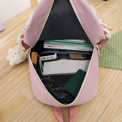 5 Pcs Set Kawaii Girls Backpack For Student School Bag Teenager Girls Schoolbag Book Bags Pencil Case Women Travel Backpack Tote