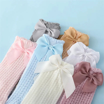 0-24Month Baby Girl Socks Toddler Bow Cotton Summer Mesh Lace Baby Knee Socks Newborn Infant Baby Princess Long Socks 2024 New