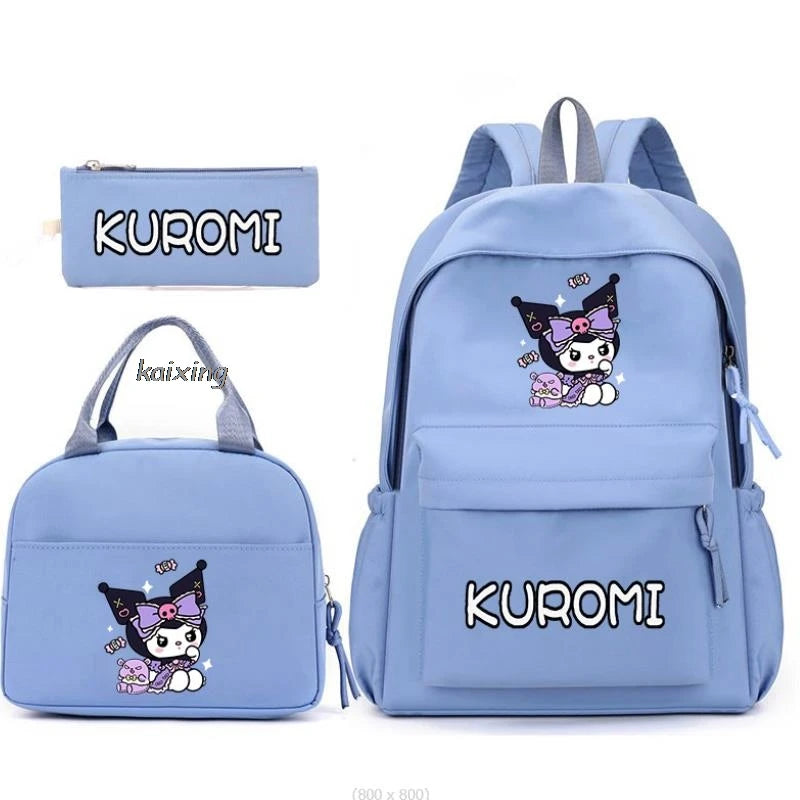 3Pcs/Set Lovely Kuromi Melody Backpacks Lunch Bag Pencil Bag Teen Women Men School Students Backpack Cartoon School Bag Mochila