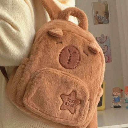 Kawaii Capybara Plush Backpack for Women Versatile Cartoon Funny Capibala Crossbody Bag aLrge Capacity Tote Bag