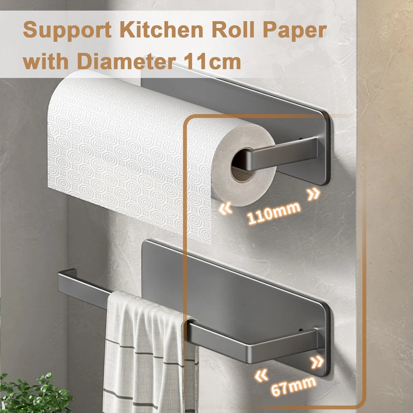 Paper Towel Holder Self Adhesive Toilet Roll Paper Holder No Punching Kitchen Bathroom Lengthen Storage Rack Grey Black White