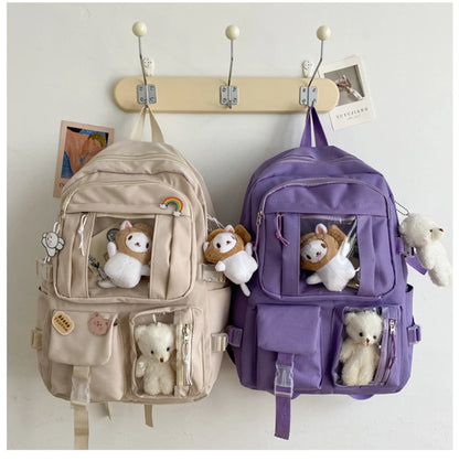 Girls High School Student Backpack Bags Backpack with Pin and Pendant,Cute Aesthetic Backpack ,Outdoor Sports Leisure Bag