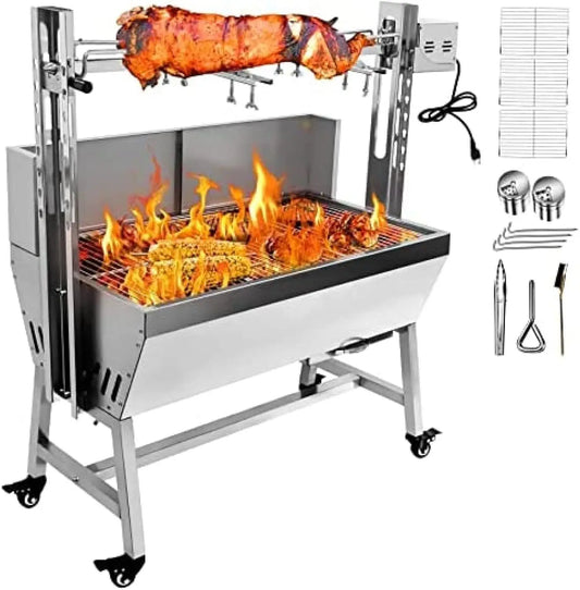 Stainless Steel Rotisserie Grill,25W Motor Small Pig Lamb Rotisserie Roaster, 37 Inch Bbq Charcoal Rotisserie Roaster Grill For